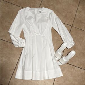 Veronica Beard White Long Sleeve Bishop Sundress